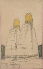 Edificio a due torri con cupole gialle - Palazzo della Moda, variante, 1914