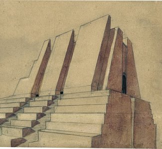 Edificio ad un volume unico con grandi scalinate, 1914