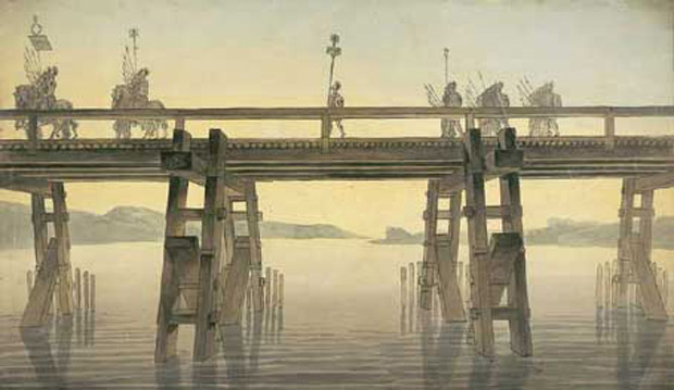 Tela dell'architetto John Soane del 1814, in cui è rappresentato il ponte romano