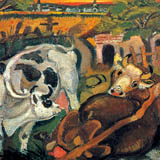 Antonio Ligabue, Fattoria con animali, olio su tavola di compensato, 1943-1944, 30x40 cm