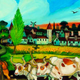 Antonio Ligabue, Ritorno dai campi, olio su faesite, 58 x 94 cm
