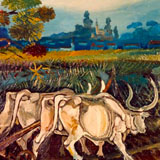 Antonio Ligabue, Aratura con buoi 1, olio su tela, cm 56×66 
