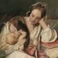 Josef Danhauser, 1805 Vienna - 1845 Vienna - Amore materno (Moglie dell'artista con bambino), 1839, Olio su tela, 65 x 57 x 9 cm