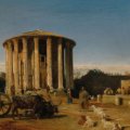 Rudolf von Alt, 1812 Vienna - 1905 Vienna - Tempio di Vesta a Roma, dopo il 1867, Olio su tela, 73 x 95 x 10 cm