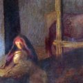 Giuseppe PELLIZZA DA VOLPEDO, (Volpedo 1868 - 1907), La vecchia nella stalla, 1904-05, Olio su tela, cm 89,5 x 88,5