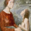 Carlo CARRÀ (Quarniento 1881 - Milano 1966), Madre e figlia, 1939, Olio su tela cm 90 x 71