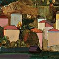 Leonardo Cremonini - Le case del lago, 1949 - Olio su tela incamottata, Dim: 44 x 72 cm