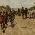 Giovanni Fattori (Livorno, 1825 - Firenze, 1908) - Soldati su strada di campagna, olio su tavola, cm 20,3 x 41,5