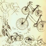 Lucio Fontana - Gita in bicicletta, s.d. - Inchiostro su carta avorio a grana fine filigrana Otto, 279 x 220 mm
