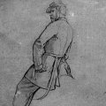 Giovanni Fattori - Studio per ufficiale a cavallo, di profilo, la mano sul fianco, sanguigna su carta beige, 29,8x28,3 - Livorno, Museo Civico Giovanni Fattori