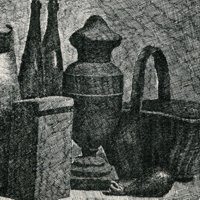 Giorgio Morandi: Natura morta con il cestino del pane, 1921, Acquaforte, mm 164 x 220. Firenze, Galleria degli Uffizi, Gabinetto Disegni e Stampe
