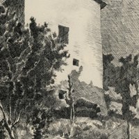Giorgio Morandi: Paesaggio (Casa a Grizzana), 1927, Acquaforte, mm 265 x 204. Firenze, Galleria degli Uffizi, Gabinetto Disegni e Stampe