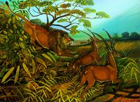 Antonio Ligabue - Leone che assale due antilopi - Olio su faesite, 55 x 75 cm