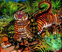 Antonio Ligabue - Tigre con serpente - Olio su faesite, 66 x 80 cm
