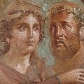 Eracle ed Onfale - Da area vesuviana, Pittura di IV stile, cm 41 x 41 - Napoli, Museo Archeologico Nazionale