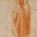 Michelangelo Buonarroti (attribuito) (Caprese, 1475 - Roma, 1564) - Studio di figure panneggiate - Sanguigna, matita a lapis su carta, 338 x 217 mm - Firenze, Casa Buonarroti