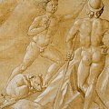 Benozzo di Lese detto Gozzoli (Firenze, 1420 - Pistoia, 1497) - Due nudi in un paesaggio con due cani, 1448-1450 - Disegno a penna, acquerello marroncino e rossiccio, biacca su carta gialla, controfondato, 175 x 230 mm - Firenze, Galleria degli Uffizi, Gabinetto Disegni e Stampe