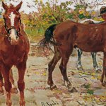 Raffaello Sorbi - Cavalli con contadino