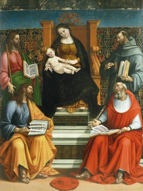 Madonna in trono col Bambino e i santi Giacomo Maggiore, Simone, Francesco e Bonaventura, 1508