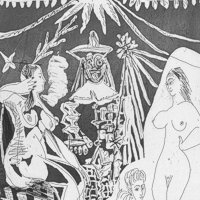 Pablo Picasso - Uomo sdraiato, con due donne, che evoca le relazioni tra un vecchio pagliaccio e una fanciulla, 1968 - Acquaforte e acquatinta