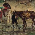 Giovanni Fattori (Livorno, 1825 - Firenze, 1908) - Sosta sotto la pioggia (o Tempo di pioggia), 1885 - 1890 - Olio su tavola, 17,5 x 23,5 cm - Collezione privata