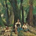 Giovanni Fattori (Livorno, 1825 - Firenze, 1908) - Tre contadine sedute nel bosco all'ombra, 1875 circa - Olio su tela, 38,5 x 35 cm - Collezione privata