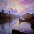 Augusto Bastianini, Tramonto sull'Arno a Firenze, 1903, olio su tela,cm 68x100