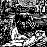 Nudi nella campagna di Marcianise, 1945 - Linoleografia - Dim: 27,5 x 19,5 cm
