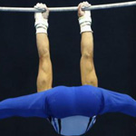 Alexander Shatilov of Israel competes in the horizontal bar at the European Championships in Moscow