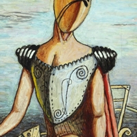 Giorgio de Chirico: Il Trovatore seduto, olio su tela, 57 x 77 cm, 1972-76