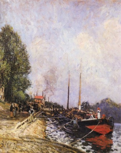 Unloading Barges a Billancourt, 1877