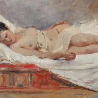 Francesco Netti: Nudo di donna, ? olio su tela, 28,5x42,5 cm. Conversano, Pinacoteca Comunale