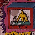 Mimmo Rotella - American TV, 1990, Dcollage e sovrapittura su lamiera, 100 x 75 cm - Collezione privata