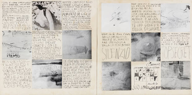 Gastone Novelli. Juri Novelli Gagarin, 1961. China, matita e collage su due fogli di cartoncino uniti, cm 49 x 98