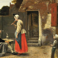 Pieter de Hooch - Uomo che fuma e donna che beve in un cortile, 1658-1660 circa - Olio su tela, cm 78 x 65 - L'Aia, Royal Picture Gallery Mauritshuis