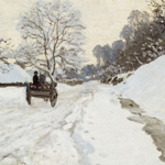 Claude Monet - Il calesse. Strada di Honfleur sotto la neve con la fattoria Saint-Simon, 1867 circa
