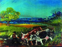 Antonio Ligabue - Lavoro nei campi - Olio su faesite, 24,7 x 32,3 cm