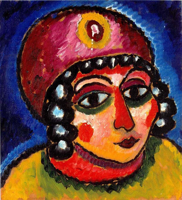 Alexej von Jawlensky, Study of a Girls Head with Red Turban and Yellow Clasp (Barbarian Princess)., 1912, Oil on hardboard