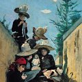Silvestro Lega (Modigliana, 1826 - Firenze, 1895) - La signora Clementina Bandini con le figlie a Poggiopiano, 1887 - Olio su tavola, 33,5 x 26 cm - Collezione privata