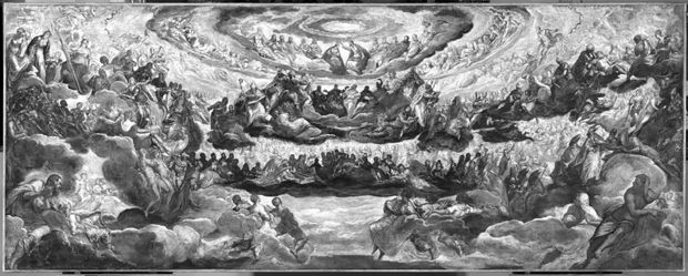 Tintoretto. Paradiso, 1579-82. Olio su tela - Dim: 362 x 143 cm