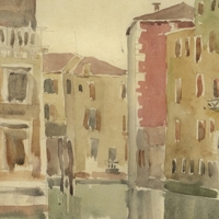 Acquerello su carta, anni '30, veduta del Palazzo Barbarigo della Terrazza sul Canal Grande
