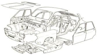 Insieme degli elementi (scocca e carrozzeria) della Renault 12 (1970)