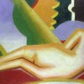 Aligi Sassu, 1928. Olio su tela, cm 70 x 125, collezione privata. Si tratta di uno dei due dipinti - l'altro era L'uomo che si abbevera alla sorgente - mandati da Sassu alla Biennale di Venezia del 1928 ed esposti nella saletta del futurismo italiano. Pur potendosi considerare il risultato di maggior respiro della fase futurista, il quadro contiene gli elementi del nuovo indirizzo che l'artista sta per intraprendere. La pittura  tenue, delicatamente distesa, decisamente diversa dai colori piatti della pittura futurista della nuova generazione. Tende invece a un saldo possesso delle forme, sentito, da parte dell'artista, come continuazione del carattere pi "classico" del modello di Boccioni