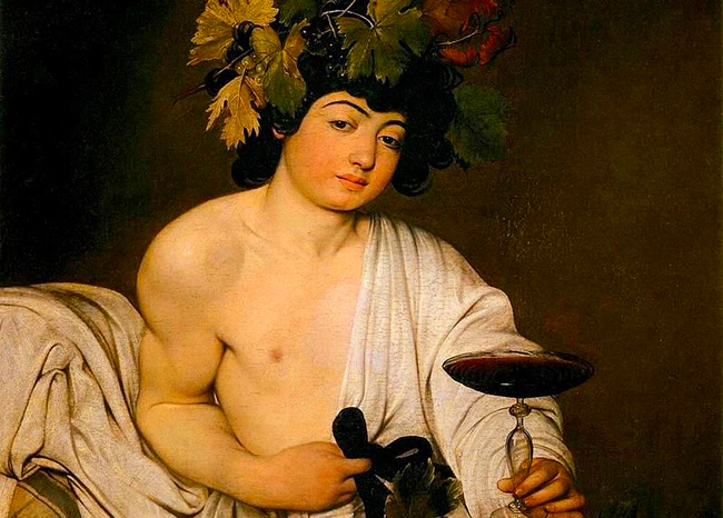 Caravaggio, Bacco, 1598 ca. Olio su tela, 95 x 85 cm. Firenze, Galleria degli Uffizi