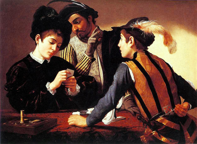 Caravaggio, I bari, 1595 ca. Olio su tela, 91,5 x 128,2 cm. Fort Worth, Kimbell Art Museum