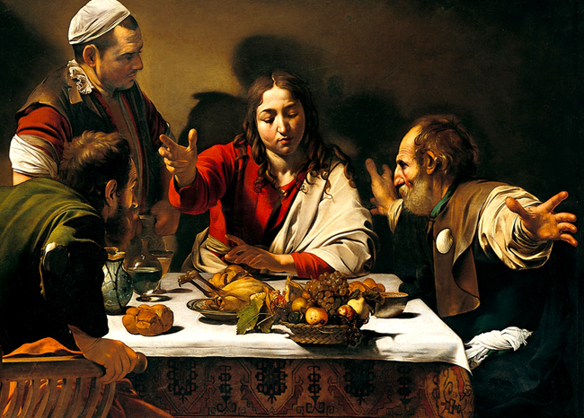 Caravaggio, Cena in Emmaus, 1601. Olio su tela, 141 x 196,2 cm. Londra, National Gallery