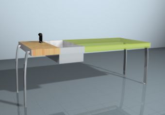 Tavolo con base in metacrilato con moduli vasca e tagliere