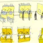 Michele De Lucchi, con Alberto Bianchi, Simona Agabio, Marcello Biffi, Brigid Byrne, Giovanna Latis, Aya Matsukaze, Philippe Nigro, Laura Parolin, Daniele Rossi e Laiza Tonali, Agenzie bancarie Banca Intesa. Concetto e filosofia, Banca Intesa, Milano, 2002 - 2004<br>Quaderno n. 43<br>Michele De Lucchi, acquerelli e matite colorate su carta, 8 luglio 2003 - aMDL. All rights reserved