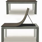 Cabriolet - Tavolino / Panca - Produzione Fontana Arte, 2001.1 Premio "Design Report" - Milano, 2000. Tavolino da fronte divano. Il piano, realizzato in multistrato flessibile, può essere sollevato per trasformarsi in una comoda panca con schienale. La flessione del mezzo piano verso l'alto, consente inoltre di utilizzare la parte sottostante come contenitore di piccoli oggetti