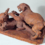 Antonio Ligabue, Animali in lotta, terracotta, anni Trenta - Quaranta, 26x40x22 cm